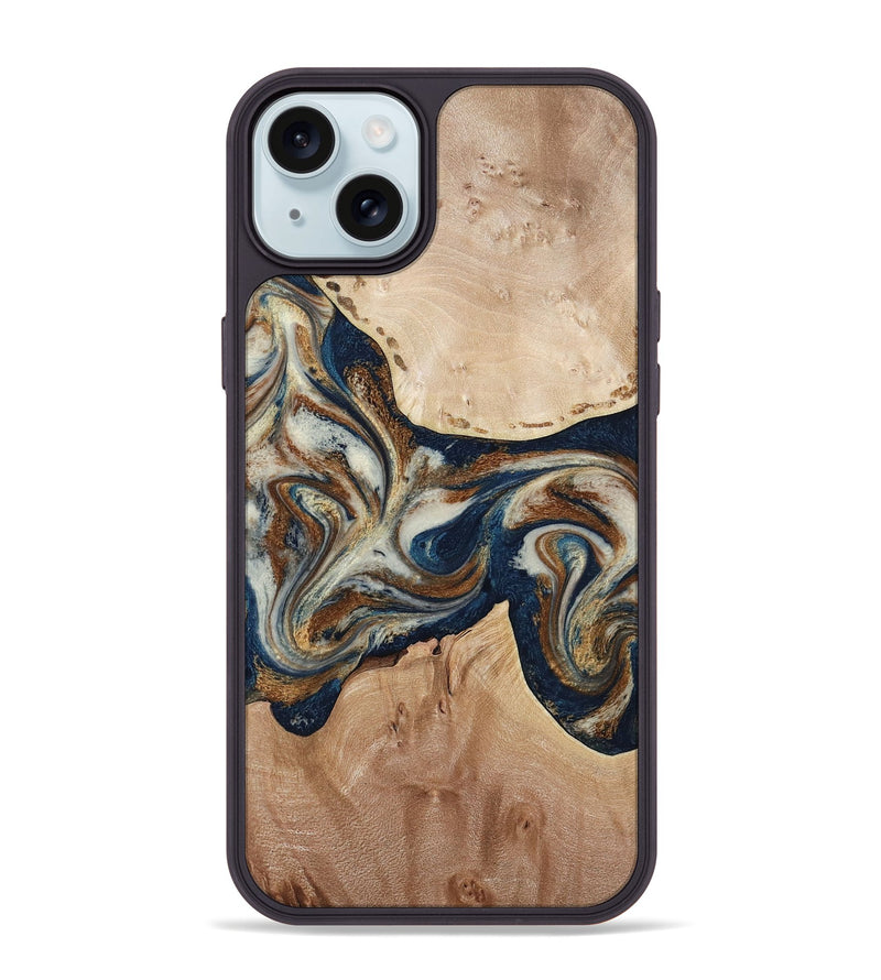 iPhone 15 Plus Wood Phone Case - Aaden (Teal & Gold, 784385)