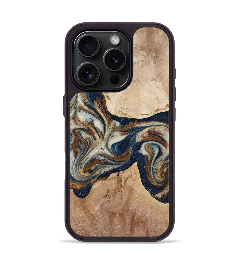 iPhone 16 Pro Wood Phone Case - Aaden (Teal & Gold, 784385)