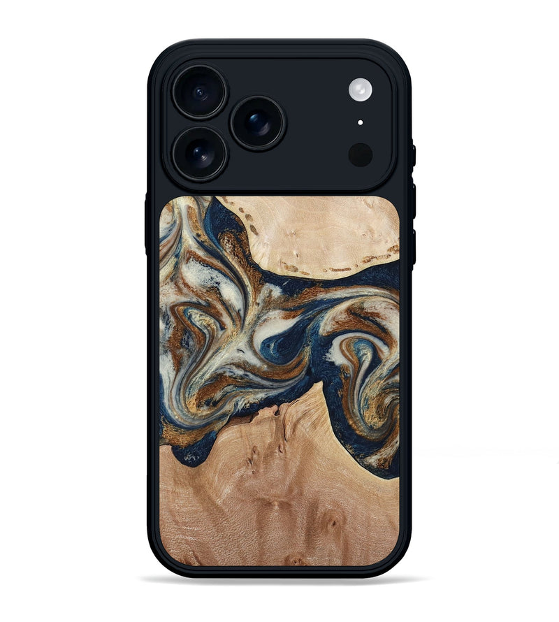 iPhone 17 Pro Max Wood Phone Case - Aaden (Teal & Gold, 784385)