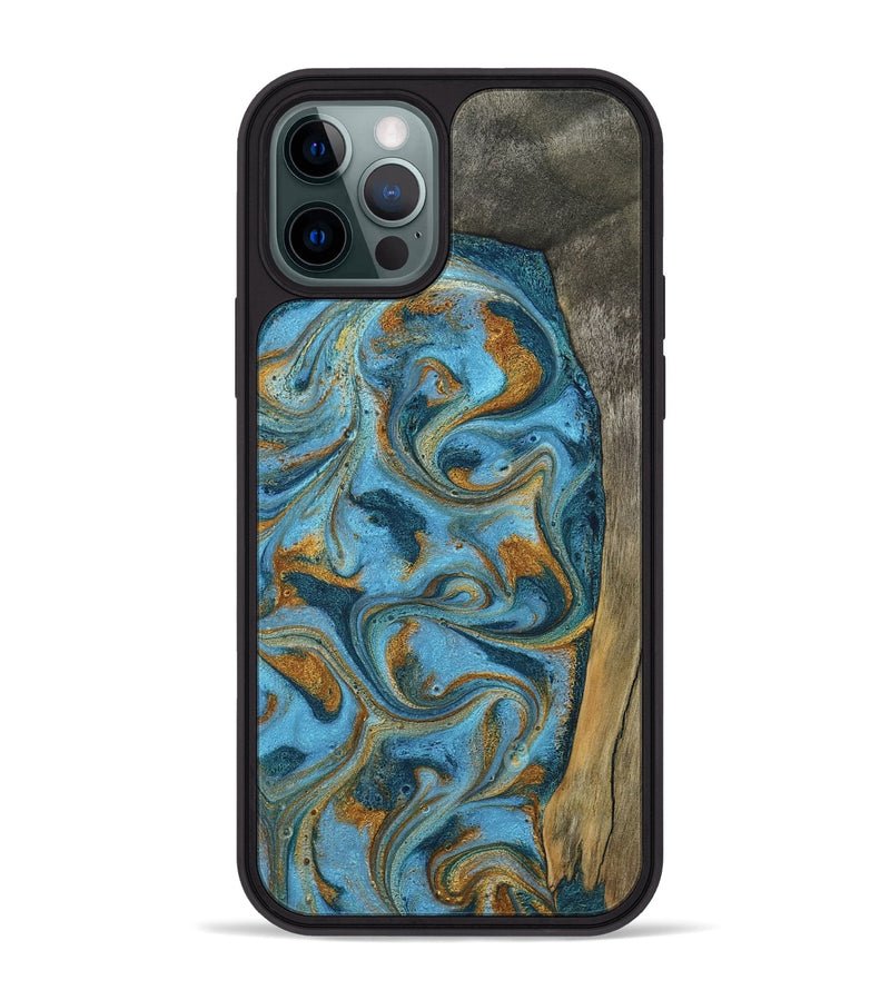 iPhone 12 Pro Max Wood Phone Case - Denisse (Teal & Gold, 784386)