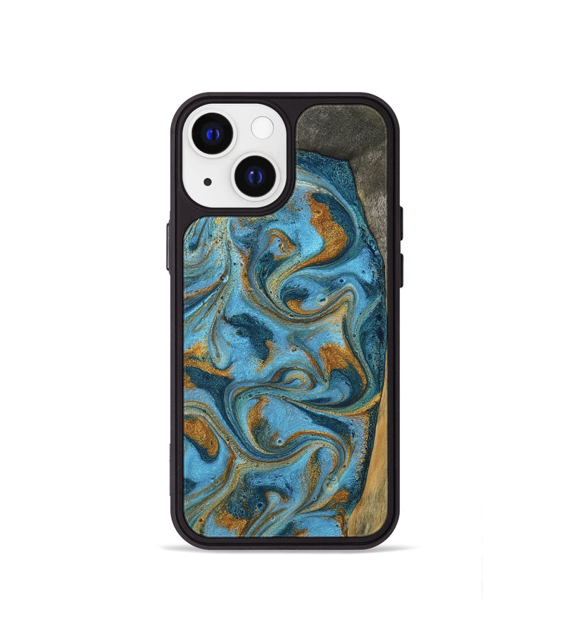 iPhone 13 mini Wood Phone Case - Denisse (Teal & Gold, 784386)