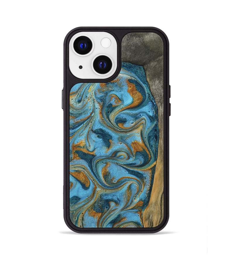 iPhone 13 Wood Phone Case - Denisse (Teal & Gold, 784386)