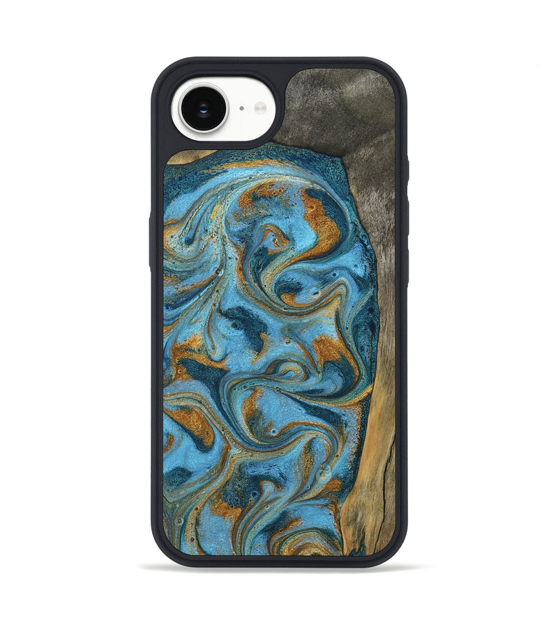 iPhone 16e Wood Phone Case - Denisse (Teal & Gold, 784386)