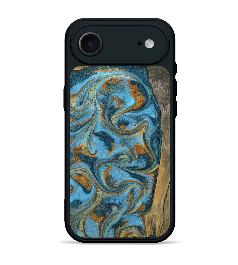 iPhone 17 Air Wood Phone Case - Denisse (Teal & Gold, 784386)