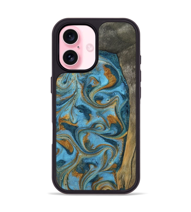 iPhone 17 Wood Phone Case - Denisse (Teal & Gold, 784386)