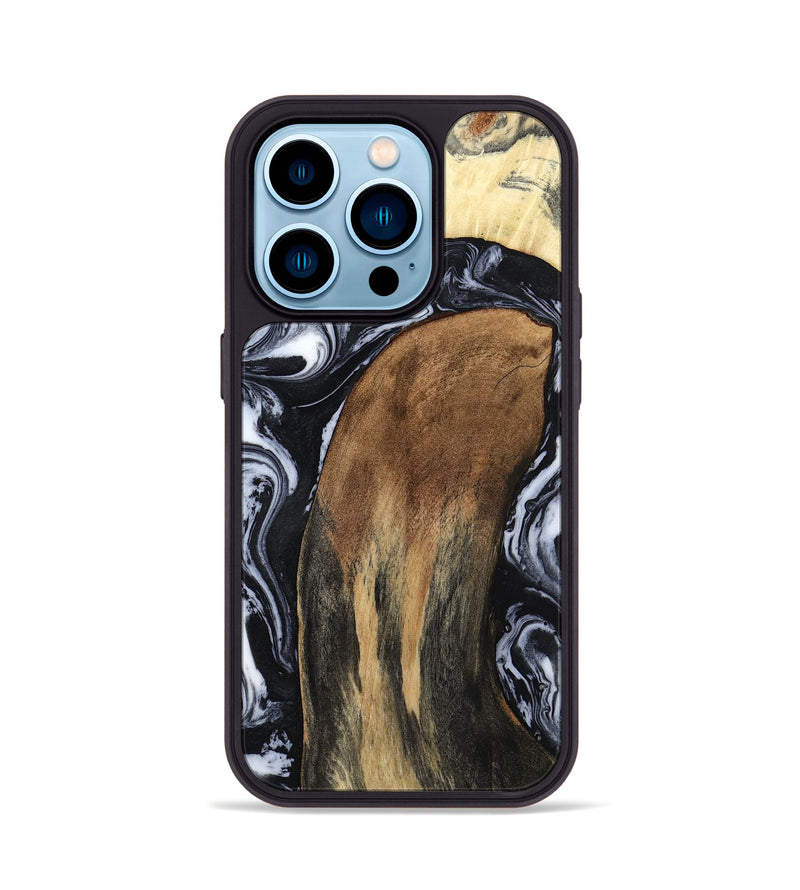 iPhone 14 Pro Wood Phone Case - Iona (Black & White, 784440)
