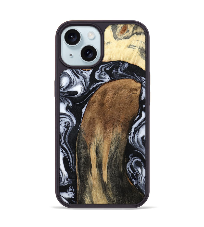 iPhone 15 Wood Phone Case - Iona (Black & White, 784440)