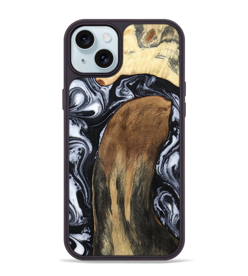 iPhone 15 Plus Wood Phone Case - Iona (Black & White, 784440)