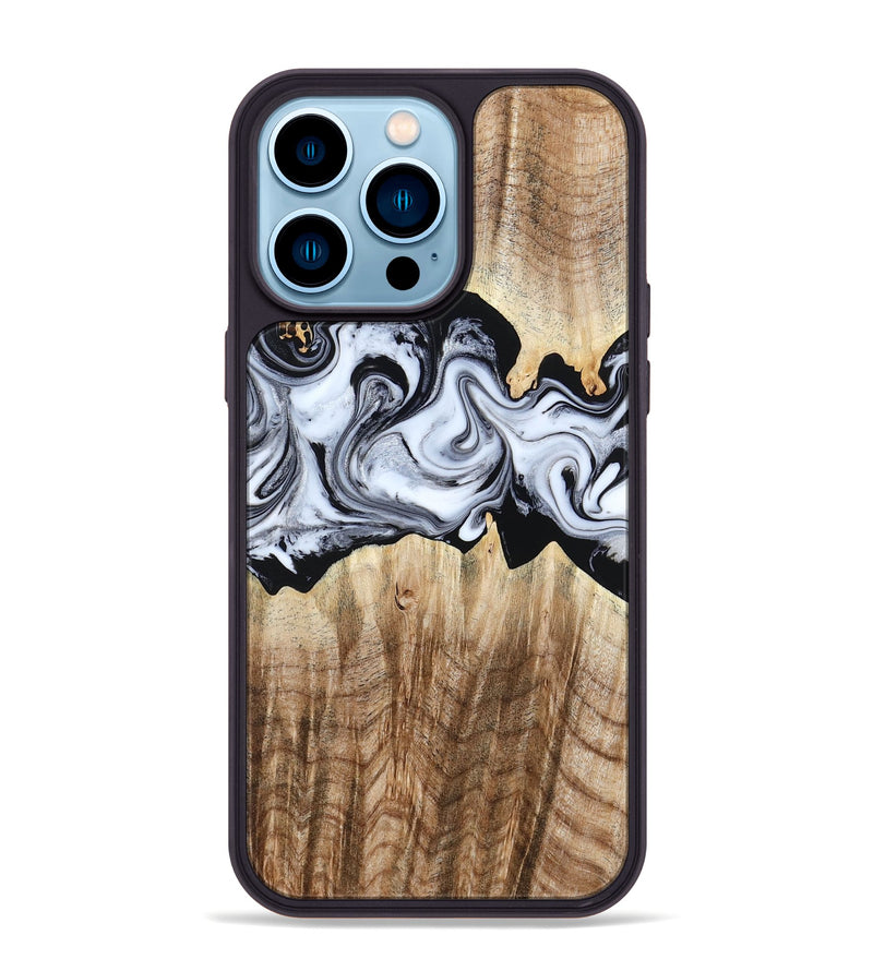 iPhone 14 Pro Max Wood Phone Case - Lorenzo (Black & White, 784455)