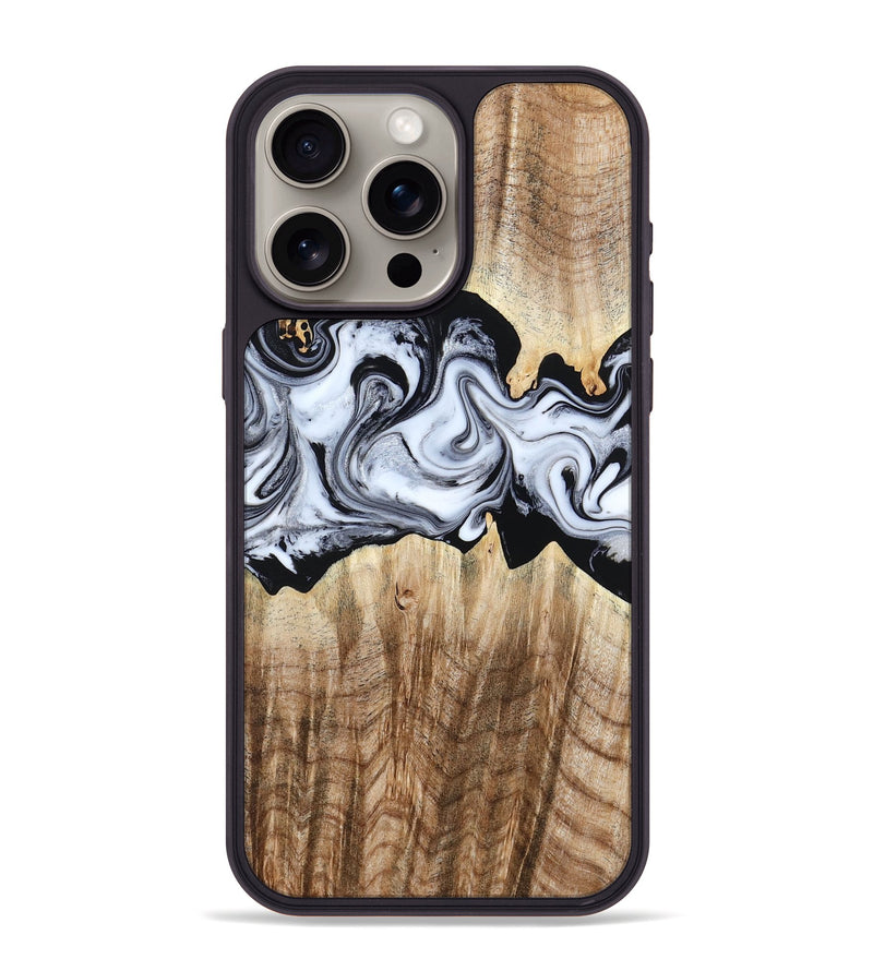 iPhone 15 Pro Max Wood Phone Case - Lorenzo (Black & White, 784455)