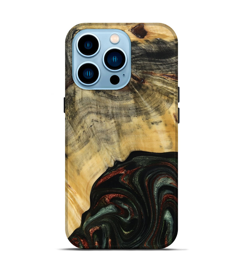 iPhone 14 Pro Wood Live Edge Phone Case - Nan (Green, 785102)