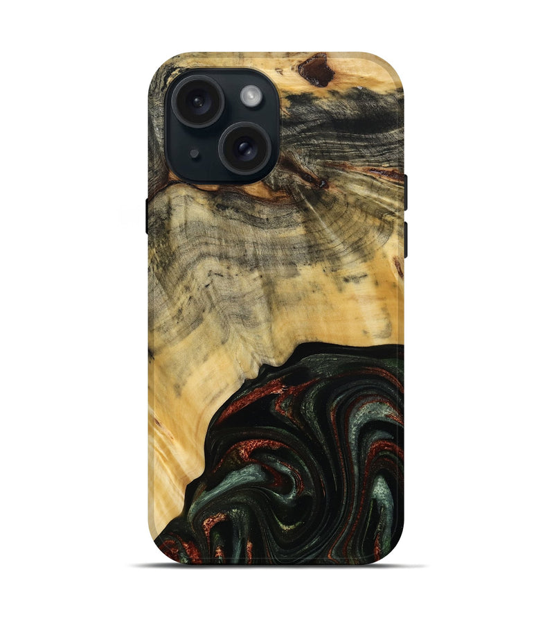 iPhone 15 Wood Live Edge Phone Case - Nan (Green, 785102)