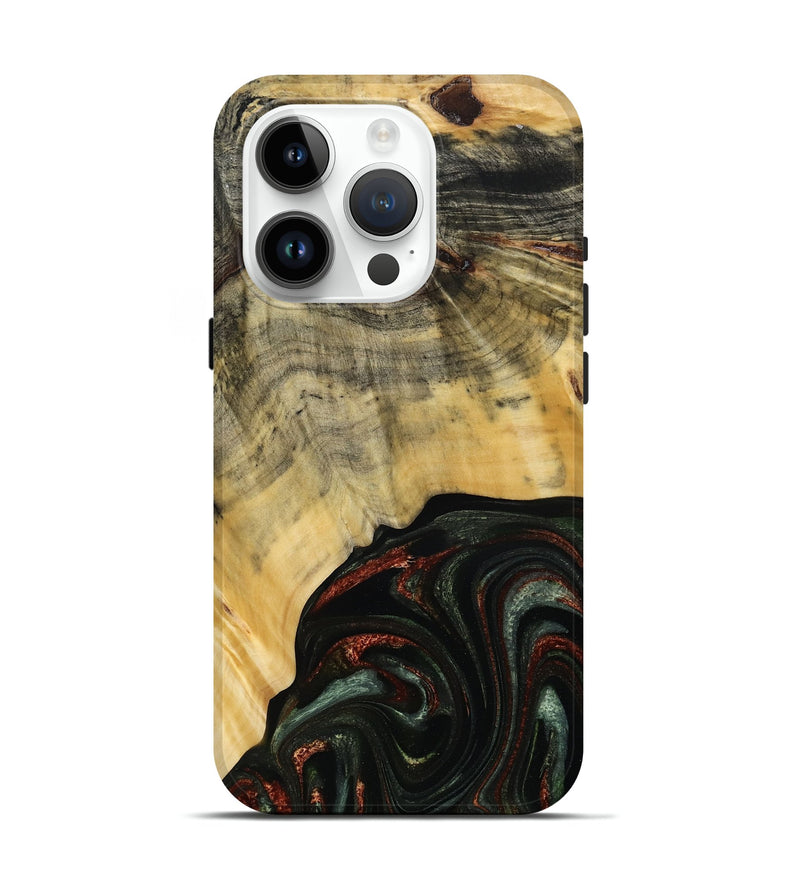 iPhone 15 Pro Wood Live Edge Phone Case - Nan (Green, 785102)
