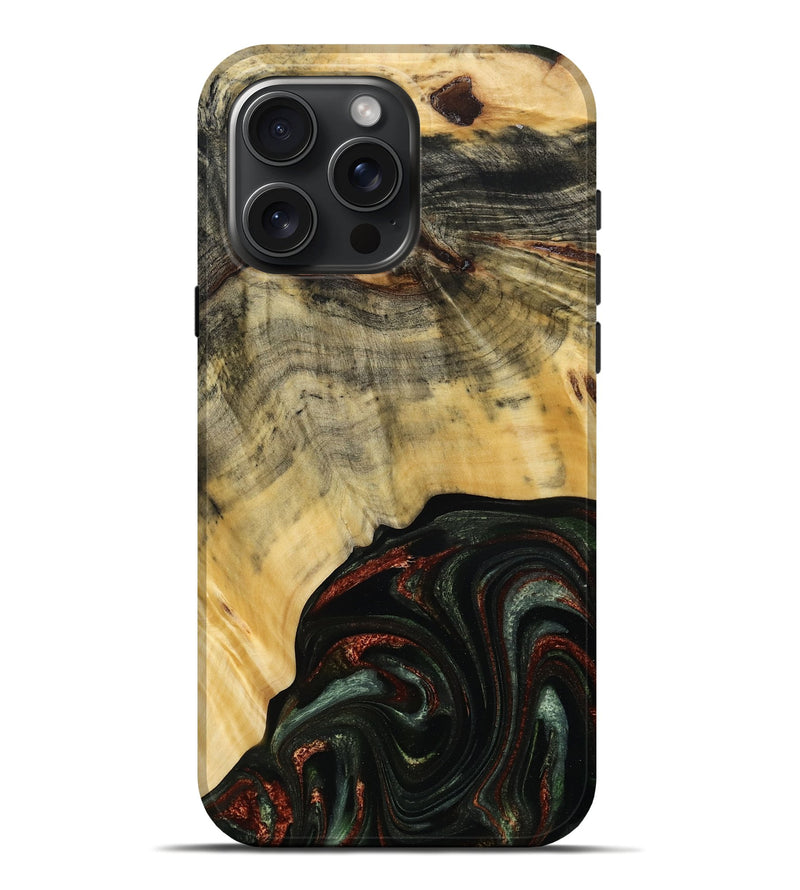 iPhone 16 Pro Max Wood Live Edge Phone Case - Nan (Green, 785102)