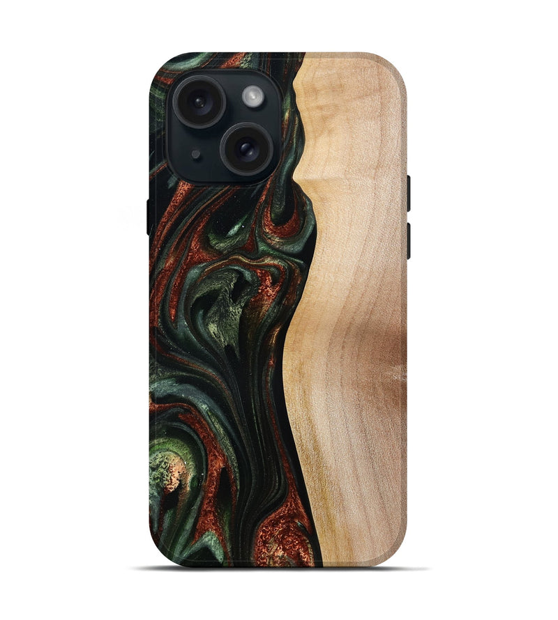iPhone 15 Wood Live Edge Phone Case - Taliyah (Green, 785111)