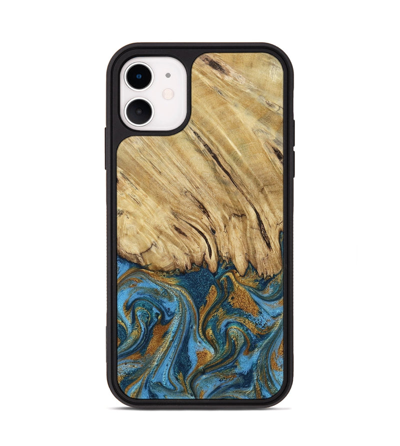 iPhone 11 Wood Phone Case - Caspian (Teal & Gold, 785130)