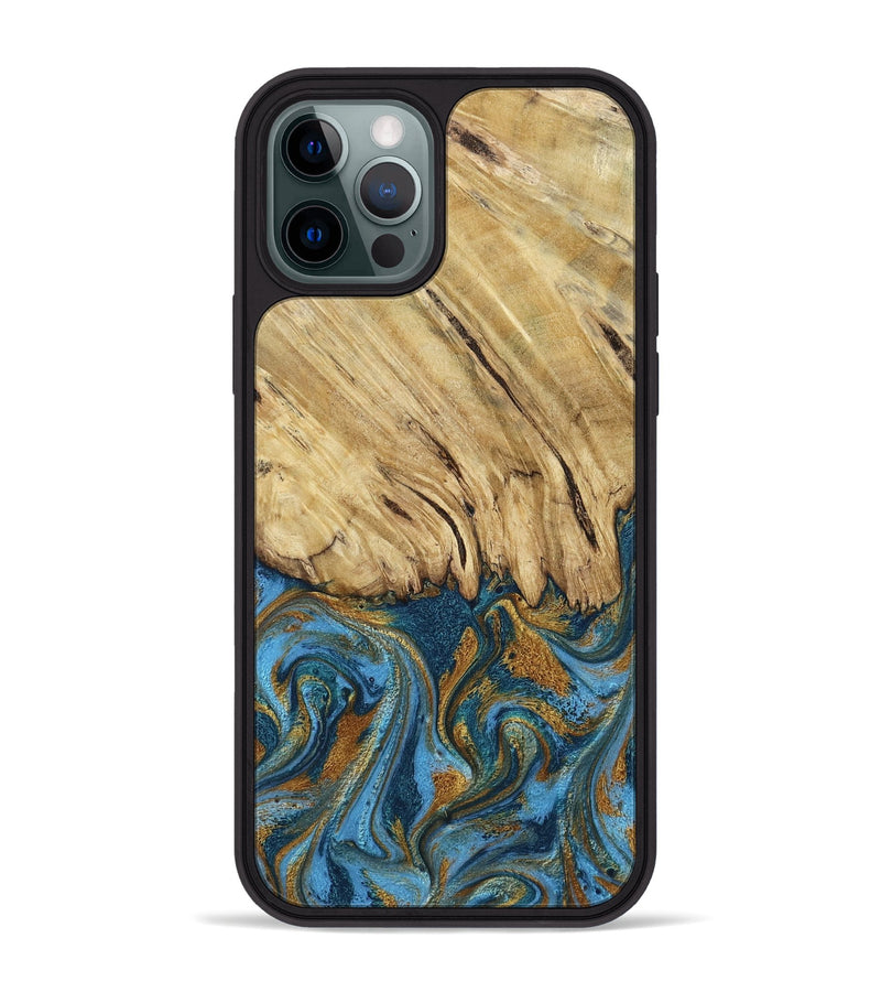 iPhone 12 Pro Max Wood Phone Case - Caspian (Teal & Gold, 785130)