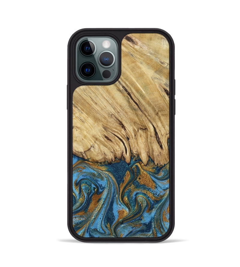 iPhone 12 Pro Wood Phone Case - Caspian (Teal & Gold, 785130)