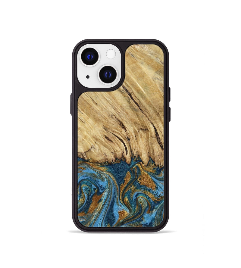 iPhone 13 mini Wood Phone Case - Caspian (Teal & Gold, 785130)