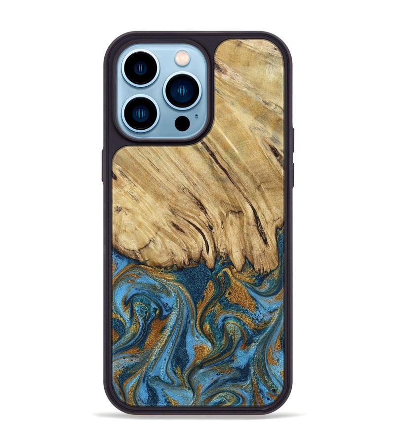 iPhone 14 Pro Max Wood Phone Case - Caspian (Teal & Gold, 785130)