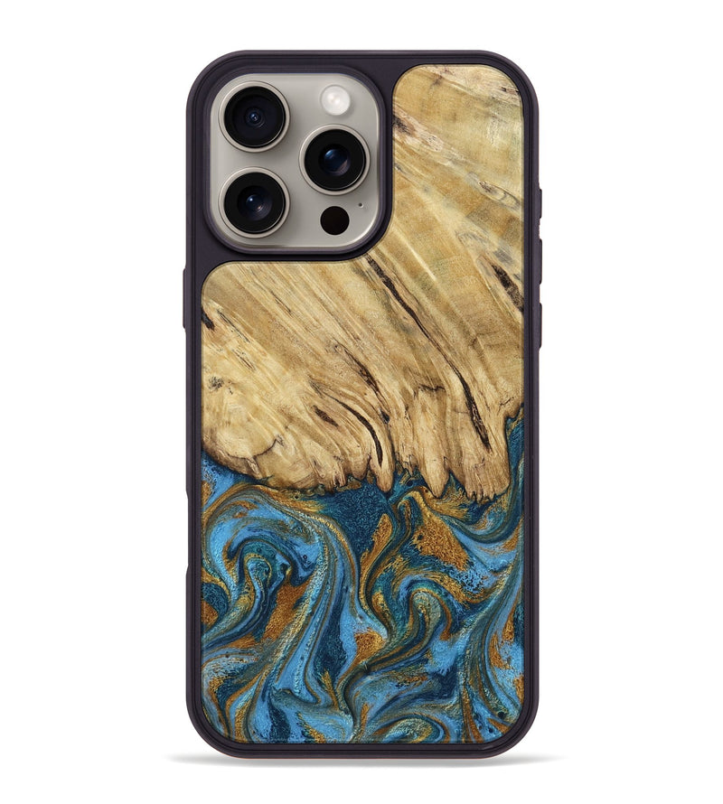 iPhone 16 Pro Max Wood Phone Case - Caspian (Teal & Gold, 785130)