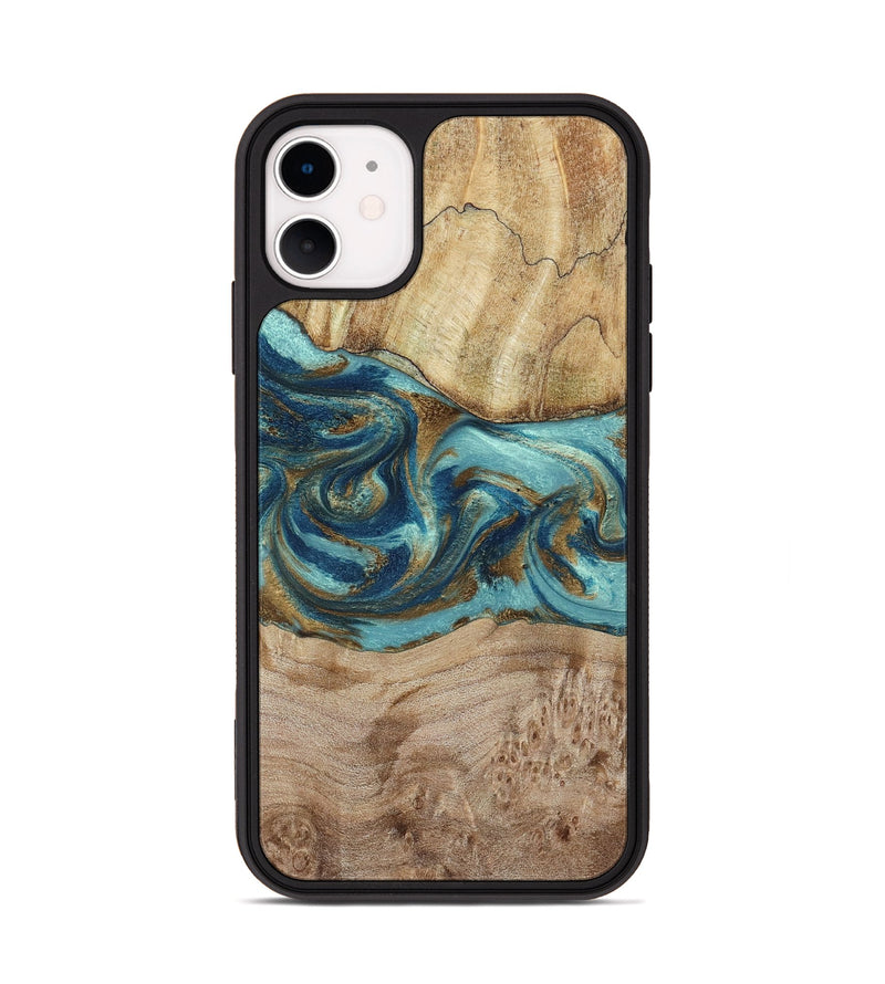 iPhone 11 Wood Phone Case - Tyesha (Teal & Gold, 785306)