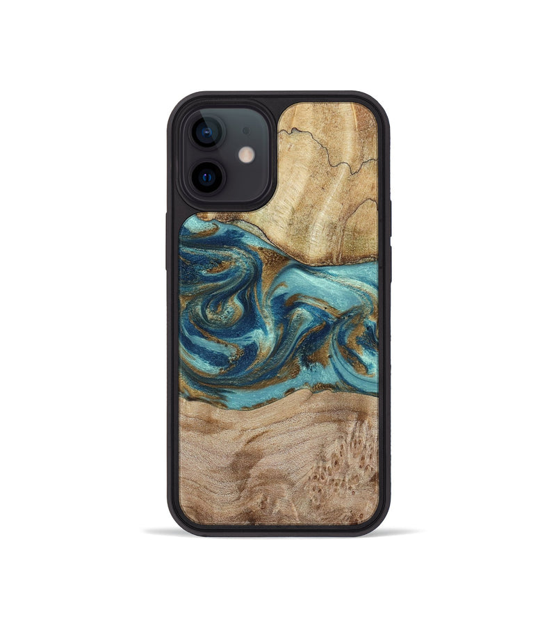 iPhone 12 mini Wood Phone Case - Tyesha (Teal & Gold, 785306)