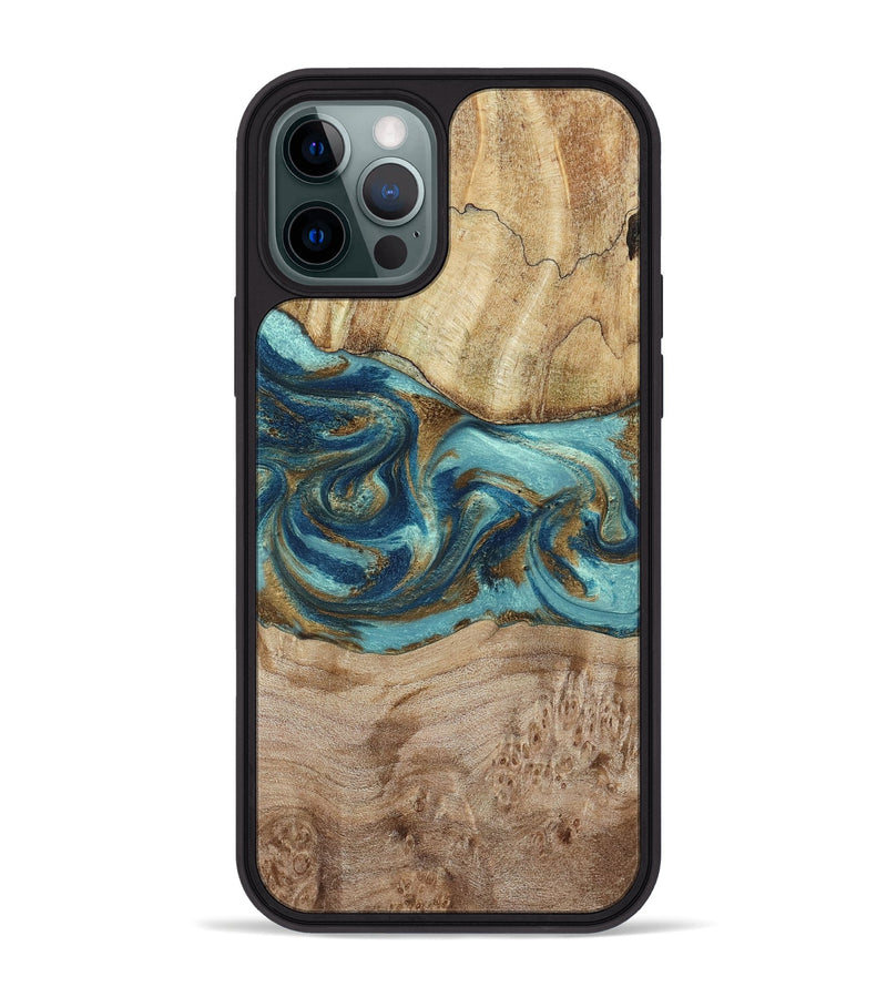 iPhone 12 Pro Max Wood Phone Case - Tyesha (Teal & Gold, 785306)