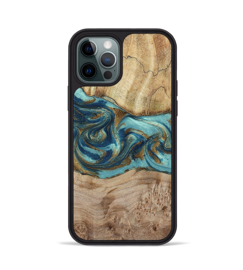 iPhone 12 Pro Wood Phone Case - Tyesha (Teal & Gold, 785306)