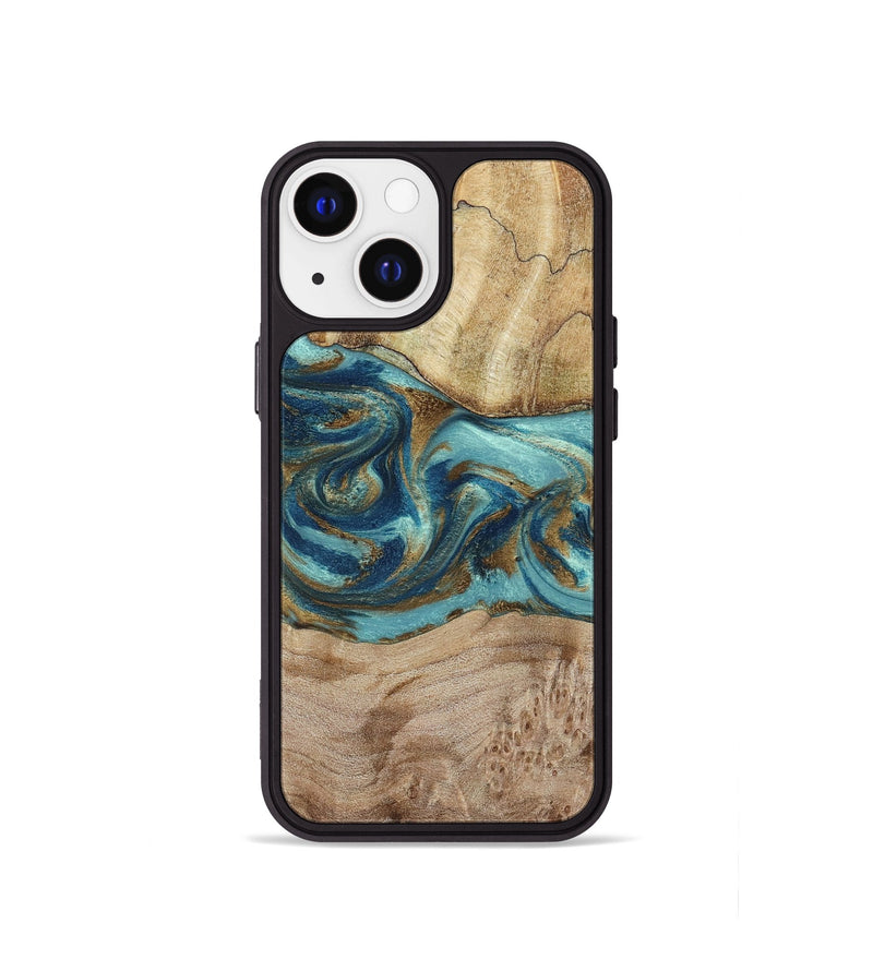iPhone 13 mini Wood Phone Case - Tyesha (Teal & Gold, 785306)