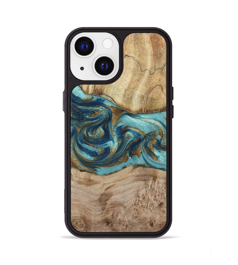 iPhone 13 Wood Phone Case - Tyesha (Teal & Gold, 785306)