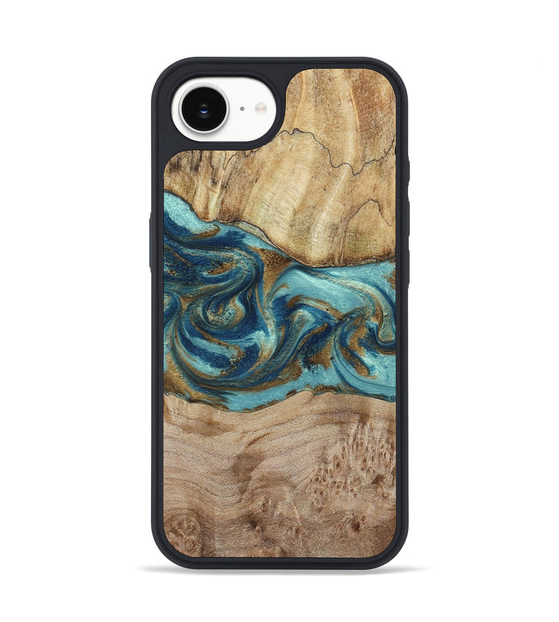 iPhone 16e Wood Phone Case - Tyesha (Teal & Gold, 785306)