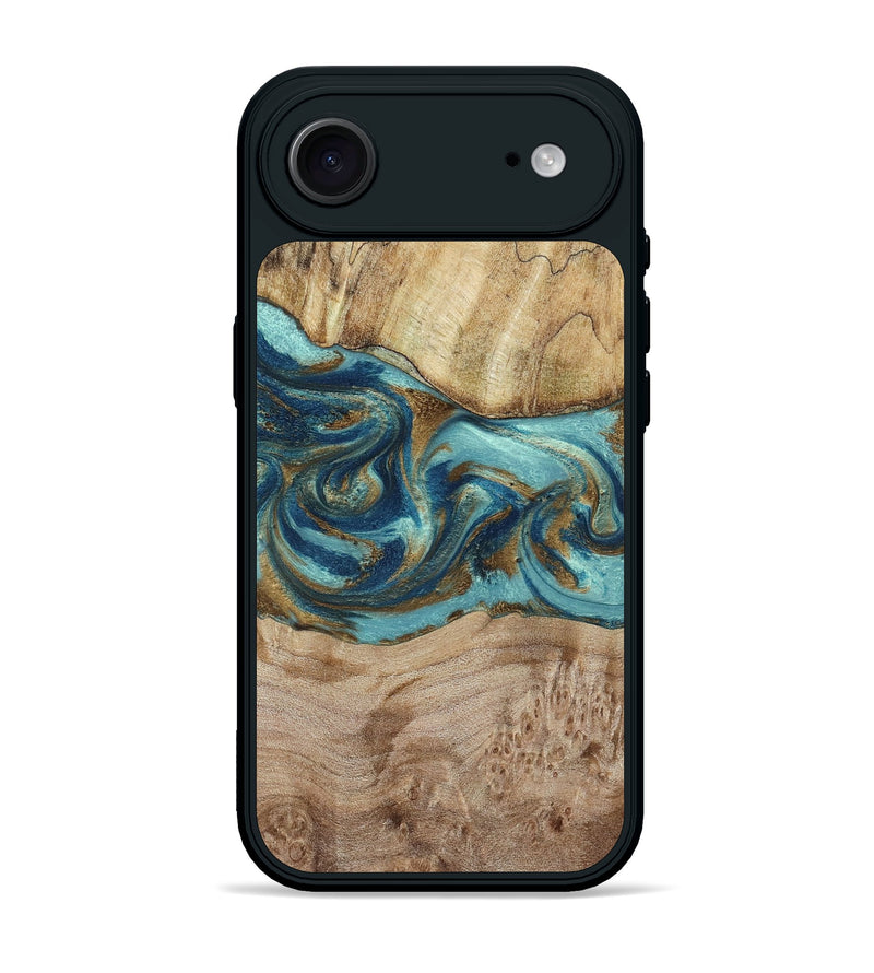 iPhone 17 Air Wood Phone Case - Tyesha (Teal & Gold, 785306)