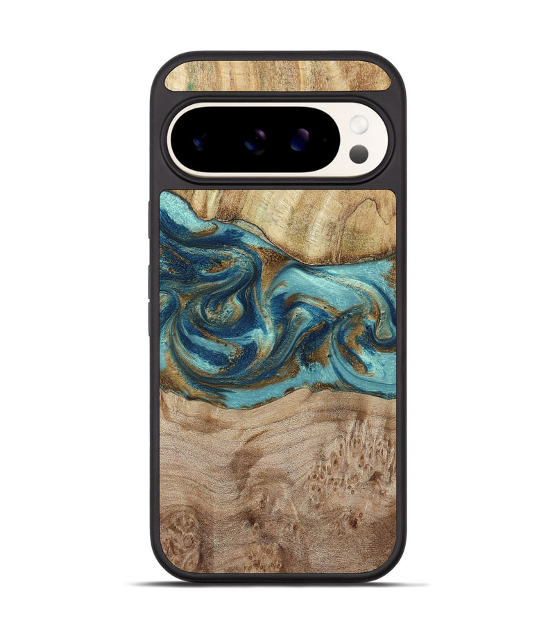 Pixel 9 Wood Phone Case - Tyesha (Teal & Gold, 785306)