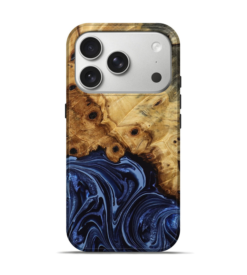 iPhone 17 Pro Wood Live Edge Phone Case - Cecily (Blue, 785383)