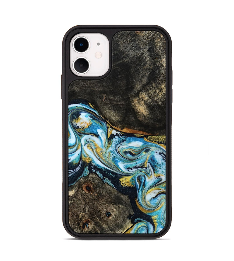 iPhone 11 Wood Phone Case - Nanette (Teal & Gold, 785867)