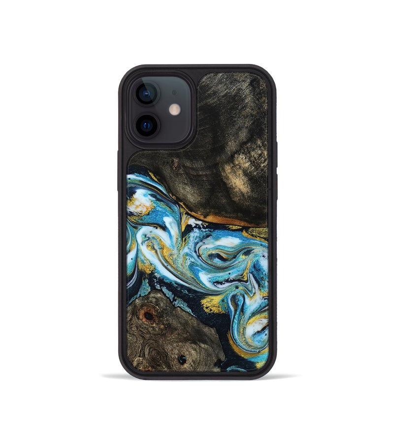 iPhone 12 mini Wood Phone Case - Nanette (Teal & Gold, 785867)