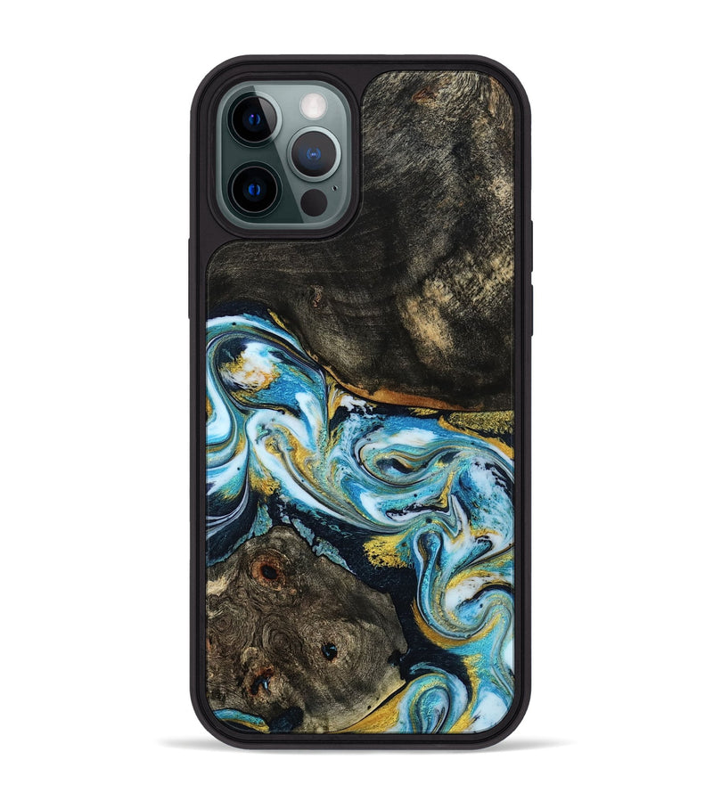 iPhone 12 Pro Max Wood Phone Case - Nanette (Teal & Gold, 785867)