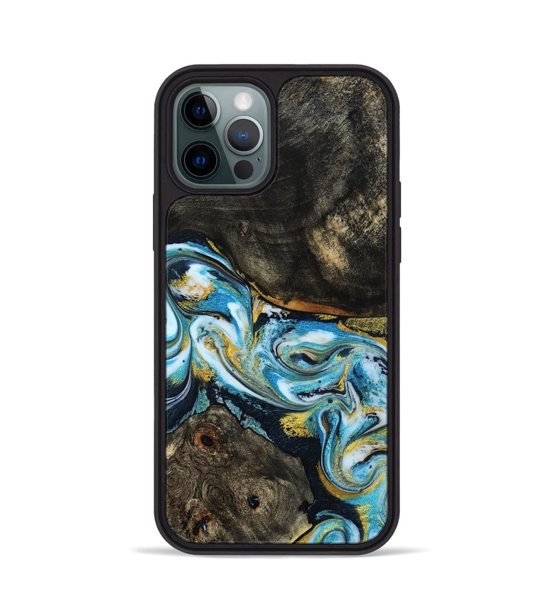 iPhone 12 Pro Wood Phone Case - Nanette (Teal & Gold, 785867)
