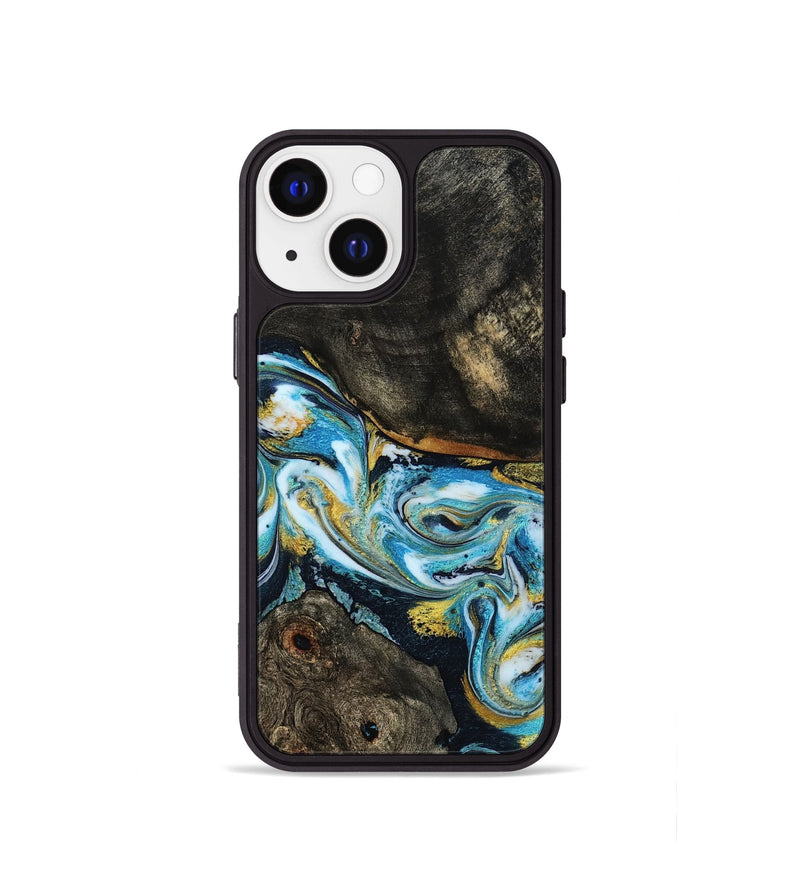 iPhone 13 mini Wood Phone Case - Nanette (Teal & Gold, 785867)