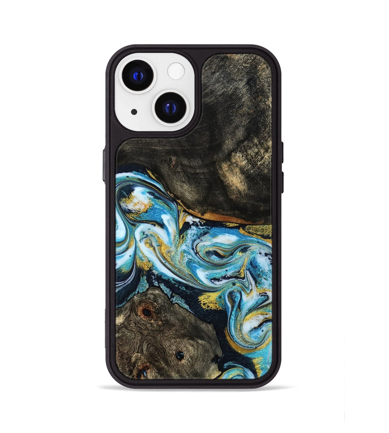 iPhone 13 Wood Phone Case - Nanette (Teal & Gold, 785867)