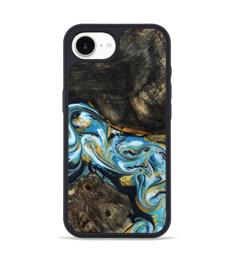 iPhone 16e Wood Phone Case - Nanette (Teal & Gold, 785867)