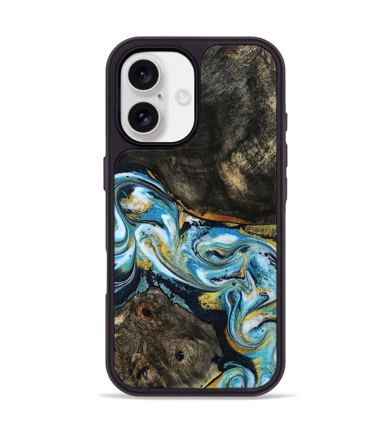 iPhone 17 Wood Phone Case - Nanette (Teal & Gold, 785867)