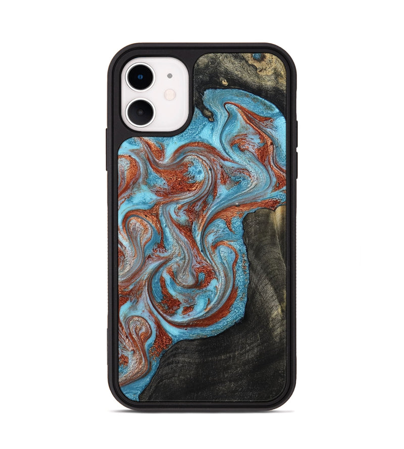 iPhone 11 Wood Phone Case - Portia (Teal & Gold, 785868)