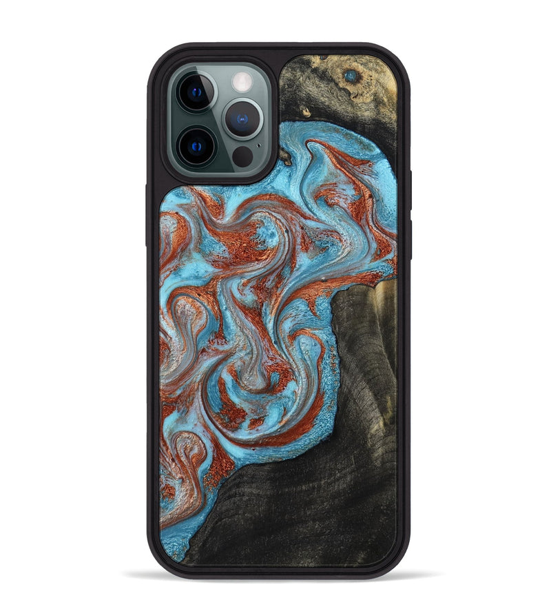iPhone 12 Pro Max Wood Phone Case - Portia (Teal & Gold, 785868)
