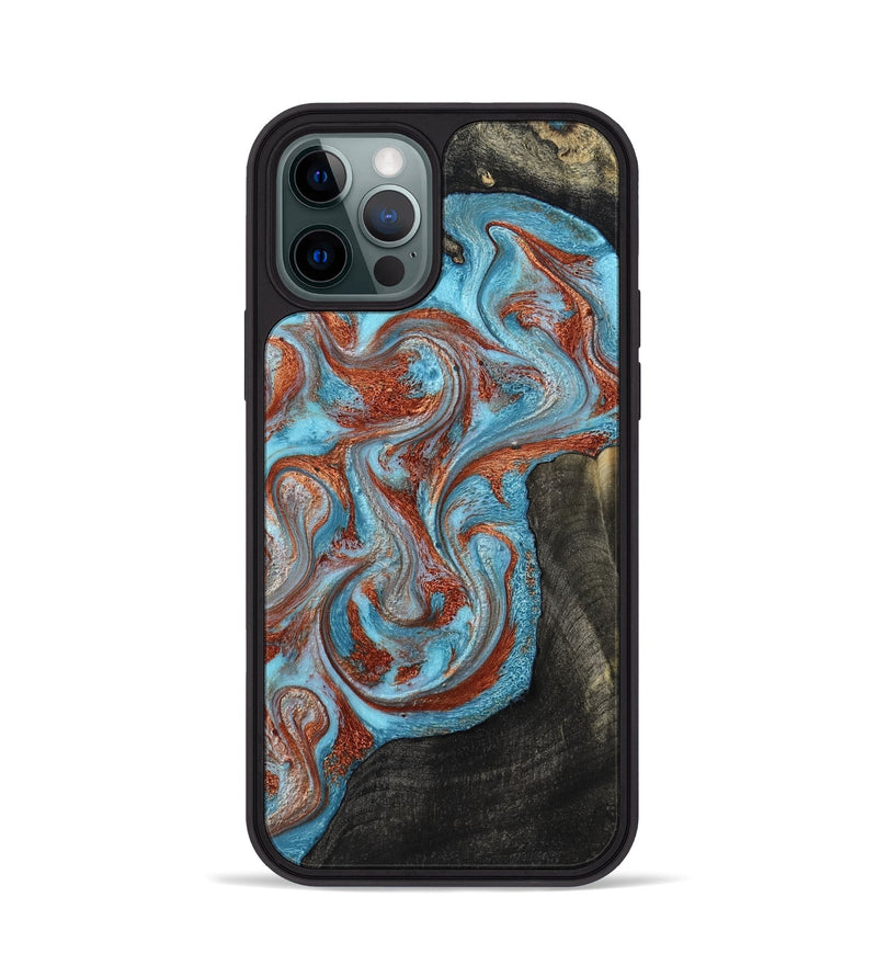 iPhone 12 Pro Wood Phone Case - Portia (Teal & Gold, 785868)