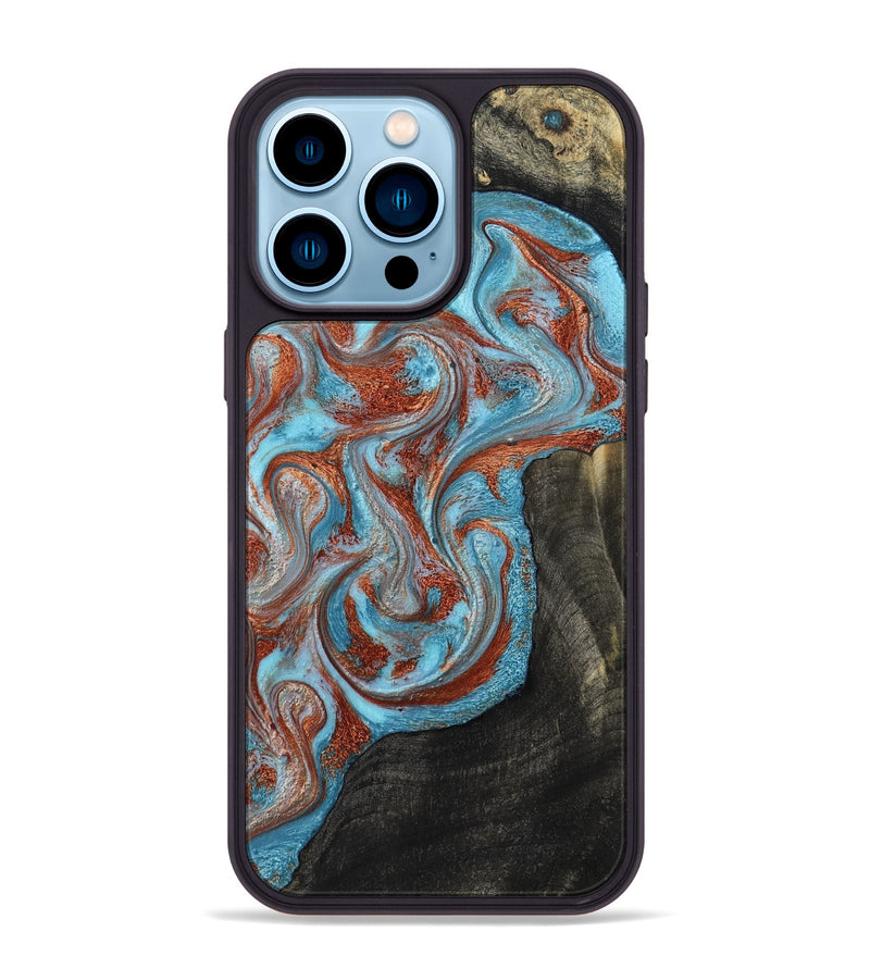 iPhone 14 Pro Max Wood Phone Case - Portia (Teal & Gold, 785868)