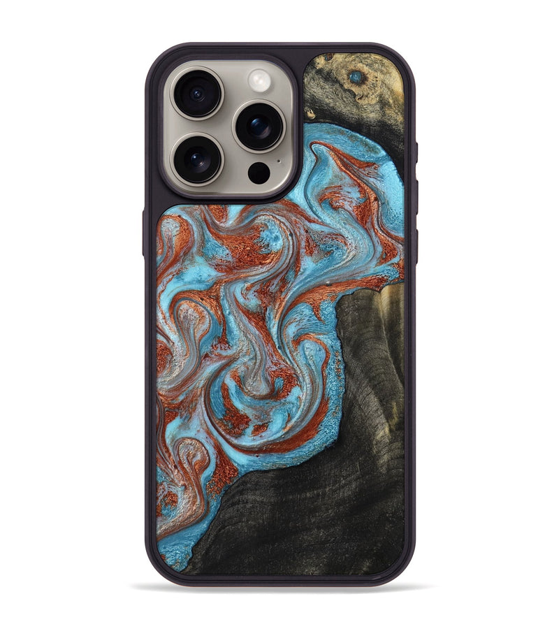 iPhone 15 Pro Max Wood Phone Case - Portia (Teal & Gold, 785868)