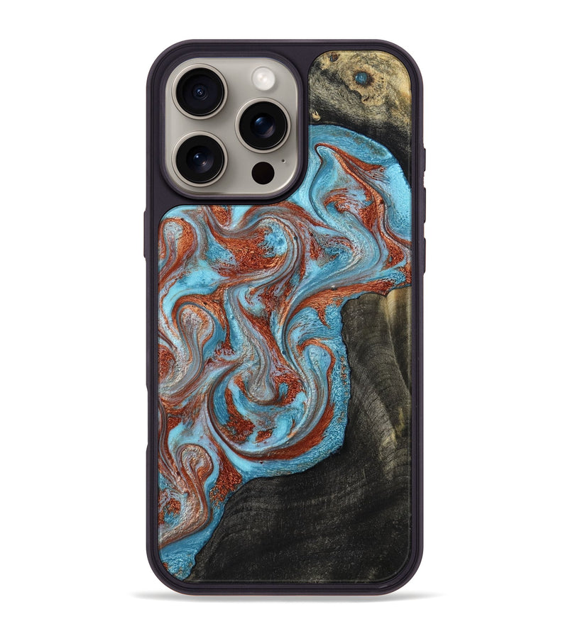 iPhone 16 Pro Max Wood Phone Case - Portia (Teal & Gold, 785868)