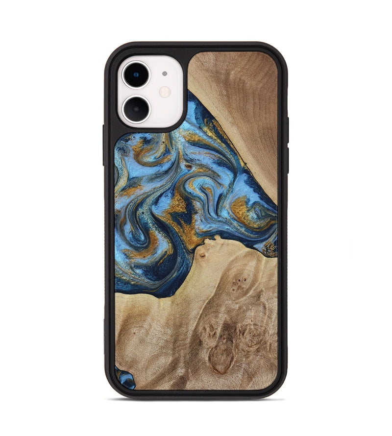 iPhone 11 Wood Phone Case - Lon (Teal & Gold, 785877)